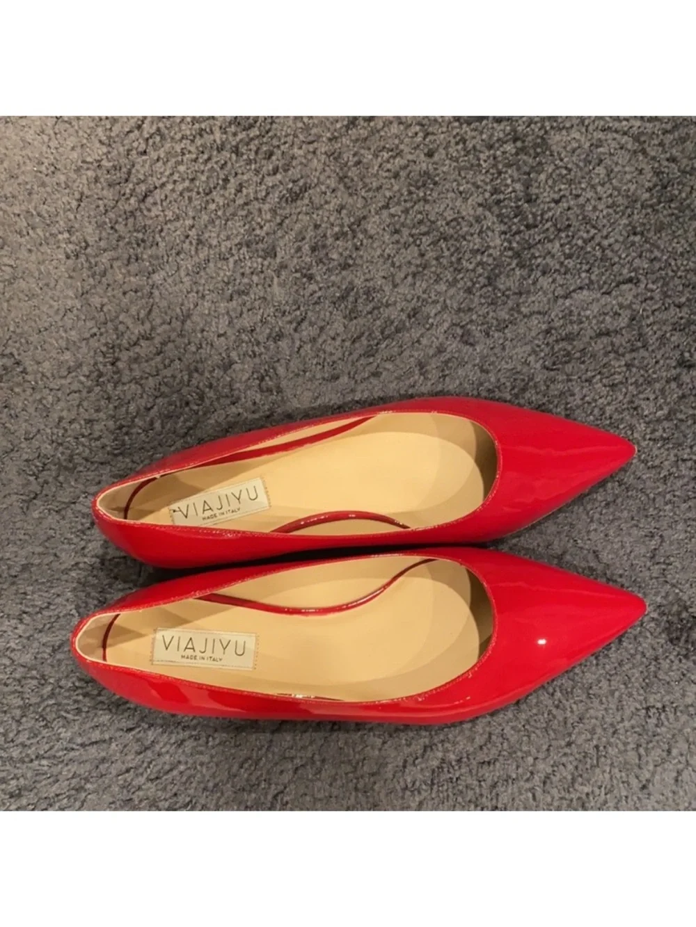 Red Patent Pointed-Toe Women’s Flats  worn for runway 11.5